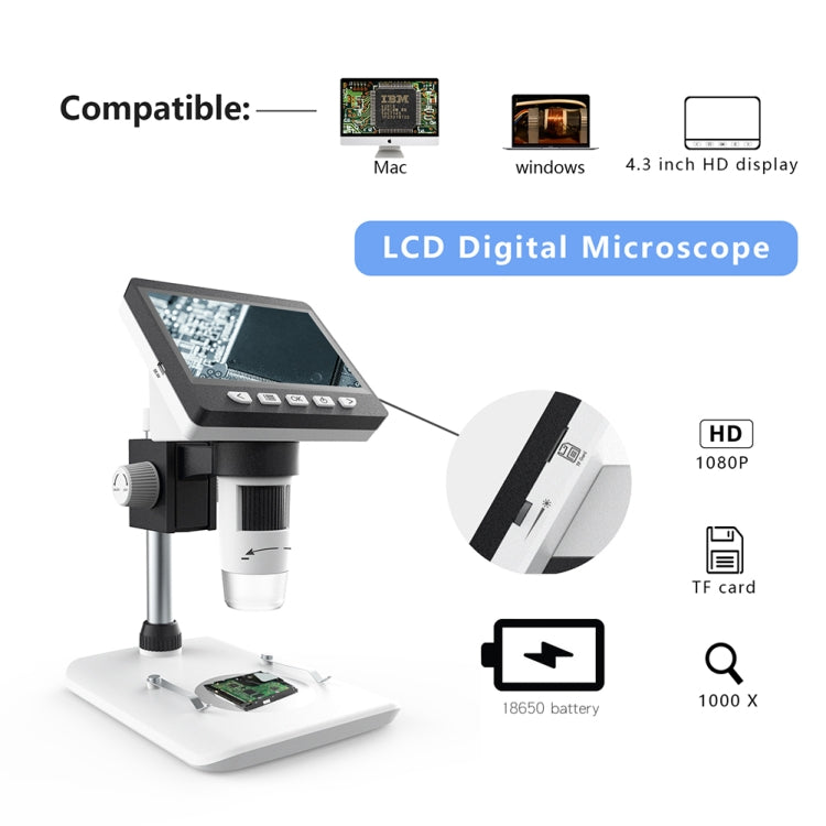 0-40 มม. 1080 P 4.3 นิ้วหน้าจอ LCD ซ่อมโทรศัพท์มือถืออุตสาหกรรม HD Electron Didital Microscope