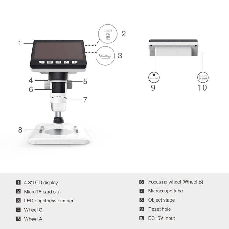 0-40 มม. 1080 P 4.3 นิ้วหน้าจอ LCD ซ่อมโทรศัพท์มือถืออุตสาหกรรม HD Electron Didital Microscope