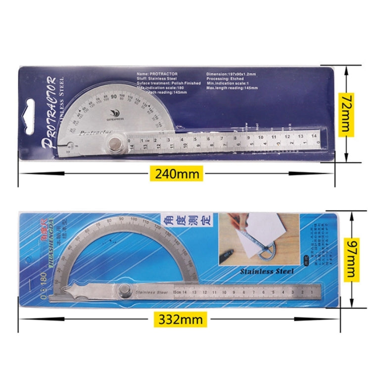 0-180 องศาสแตนเลสสตีลไม้โปรแทรกเตอร์มุม Finder 0-150 มม.แขนวัดไม้บรรทัดเครื่องมือ, 0-150mm Ruler
