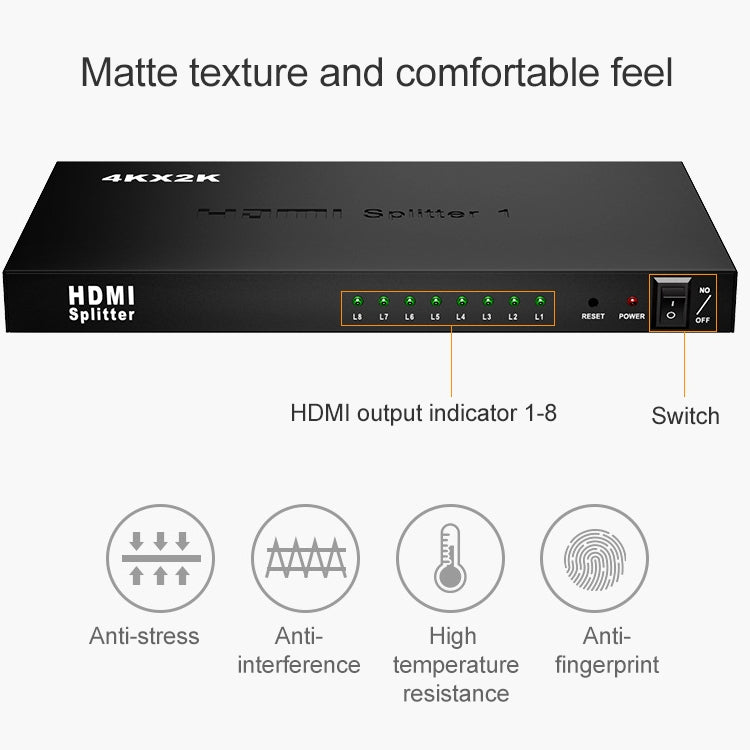 1 x 8 Full HD 1080P ตัวแยกสัญญาณ HDMI พร้อมสวิตช์ รองรับ 3D และ 4K x 2K