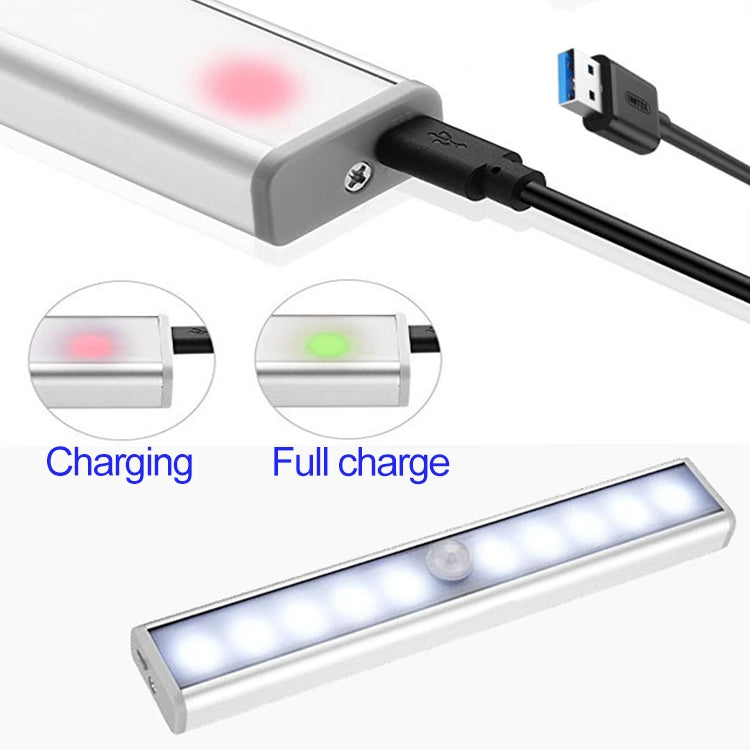 0.8W 10 LEDs แสงสีขาวนวลหน้าจอแคบเซ็นเซอร์ร่างกายมนุษย์อัจฉริยะไฟ LED ทางเดินตู้ไฟ, รุ่นชาร์จ USB, 0.8W 10 LEDs Warm White