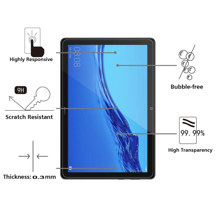 0.26mm 9H ความแข็งพื้นผิวฟิล์มกระจกนิรภัยป้องกันการระเบิดสำหรับ Huawei MediaPad T5 10.1, For MediaPad T5
