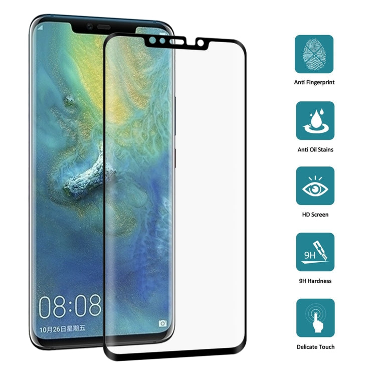 0.3mm 9H ความแข็งพื้นผิว 3D ขอบโค้งแบบเต็มหน้าจอฟิล์มกระจกนิรภัยกันฝุ่นสำหรับ Huawei Mate 20 Pro