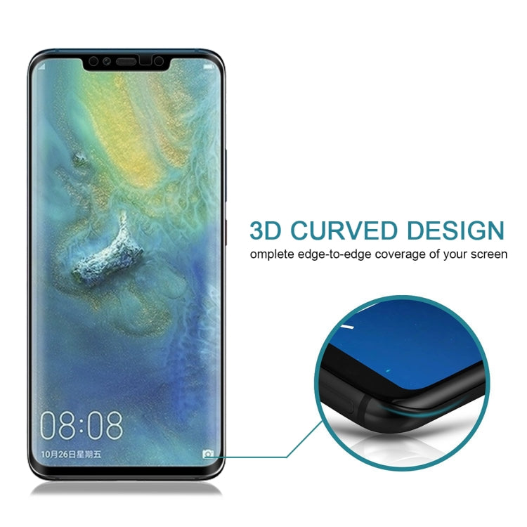 0.3mm 9H ความแข็งพื้นผิว 3D ขอบโค้งแบบเต็มหน้าจอฟิล์มกระจกนิรภัยกันฝุ่นสำหรับ Huawei Mate 20 Pro