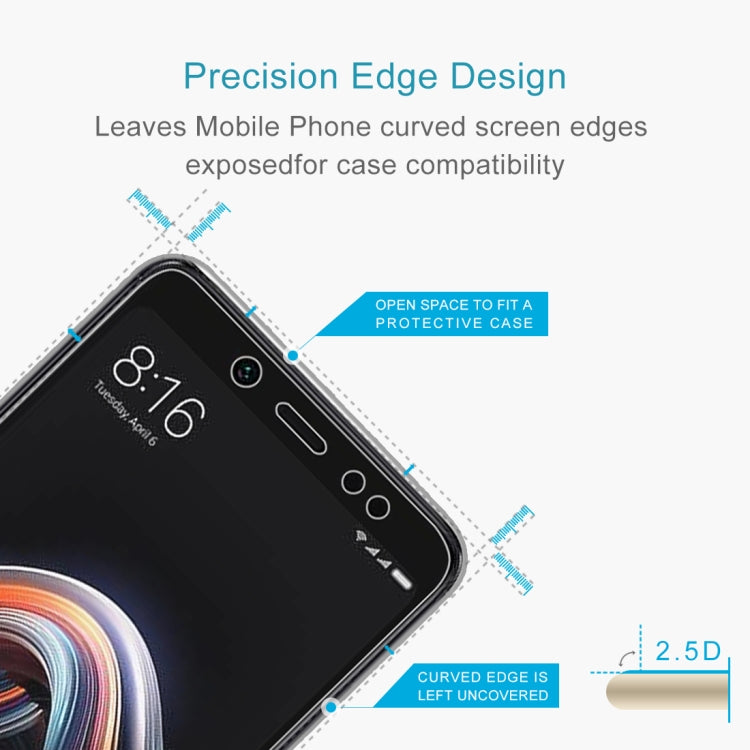 0.26mm 9H ความแข็งพื้นผิว 2.5D ขอบโค้งฟิล์มกระจกนิรภัยสำหรับ Xiaomi Redmi Note 5 Pro