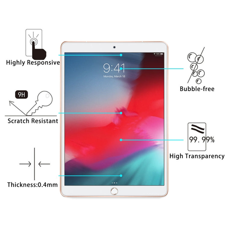 0.4mm 9H ความแข็งพื้นผิวฟิล์มกระจกนิรภัยป้องกันการระเบิดสำหรับ iPad Air3 2019 10.5 นิ้ว, For iPad Air 2019