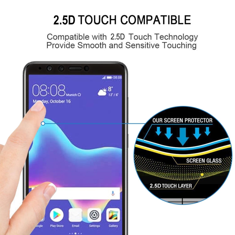 0.26mm 9H 2.5D ป้องกันรอยขีดข่วนผ้าไหมหน้าจอกระจกนิรภัยฟิล์มเต็มหน้าจอสำหรับ Huawei Y9 (2018), For Y9 (2018) (1 PCS) Black, For Y9 (2018) (1 PCS)