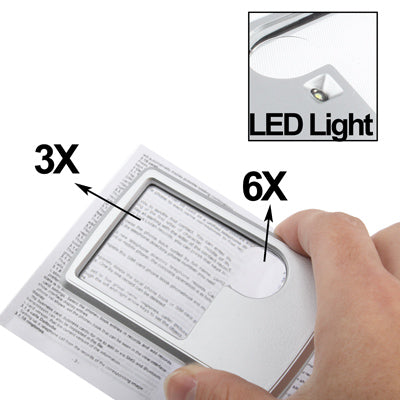 1 LED Illuminated การออกแบบบัตรเครดิต 6X / 3X แว่นขยายเครื่องประดับ