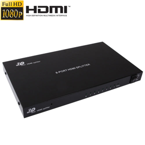 1 x 8 Full HD 1080P ตัวแยกสัญญาณ HDMI พร้อมสวิตช์ เวอร์ชัน V1.4 รองรับ 3D และ 4K x 2K, 1x8 HDMI, Support 4Kx2K