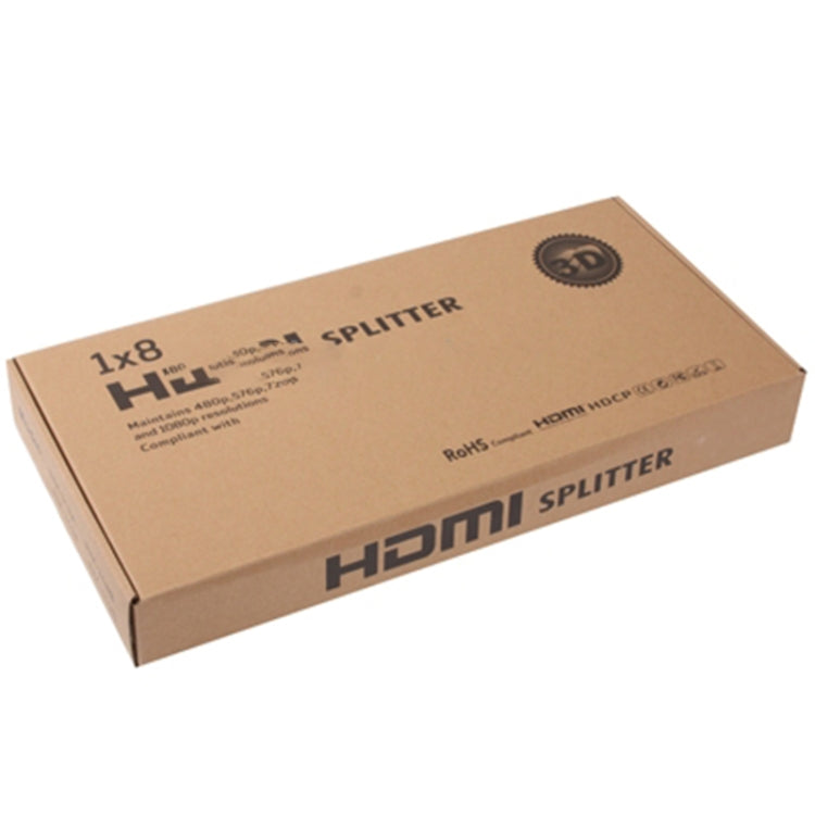 1 x 8 Full HD 1080P ตัวแยกสัญญาณ HDMI พร้อมสวิตช์ เวอร์ชัน V1.4 รองรับ 3D และ 4K x 2K, 1x8 HDMI, Support 4Kx2K