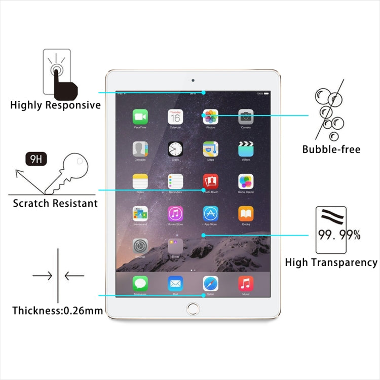 0.26mm 9H + ความแข็งพื้นผิว 2.5D ฟิล์มกระจกนิรภัยป้องกันการระเบิดสำหรับ iPad mini 4, For iPad mini 4 2.5D