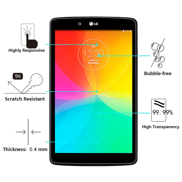 0.4mm 9H + ความแข็งพื้นผิว 2.5D ฟิล์มกระจกนิรภัยป้องกันการระเบิดสำหรับ LG G Tablet 7.0 / V400, For V400 (1 PC)