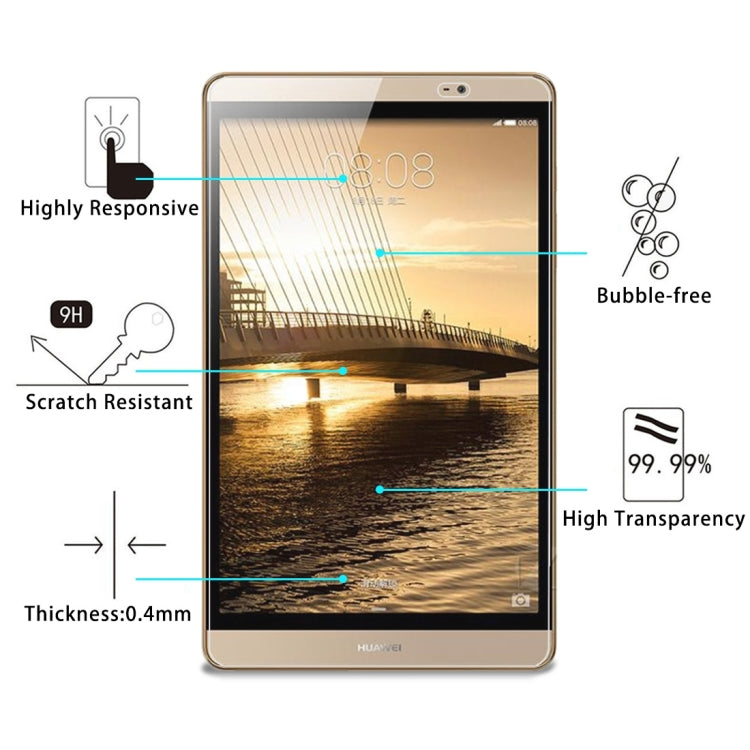 0.4mm 9H ความแข็งพื้นผิวฟิล์มกระจกนิรภัยป้องกันการระเบิดสำหรับ Huawei MediaPad M2 8.0, For M2 8.0