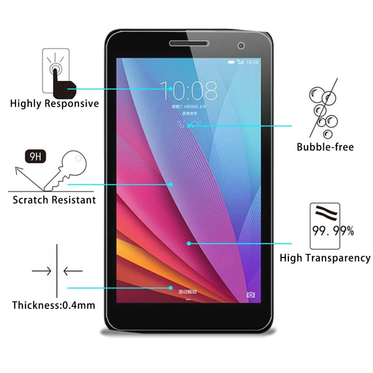 0.4mm 9H + ความแข็งพื้นผิว 2.5D ฟิล์มกระจกนิรภัยป้องกันการระเบิดสำหรับ Huawei Honor Play MediaPad T1 / T1-701U, For T1-701U