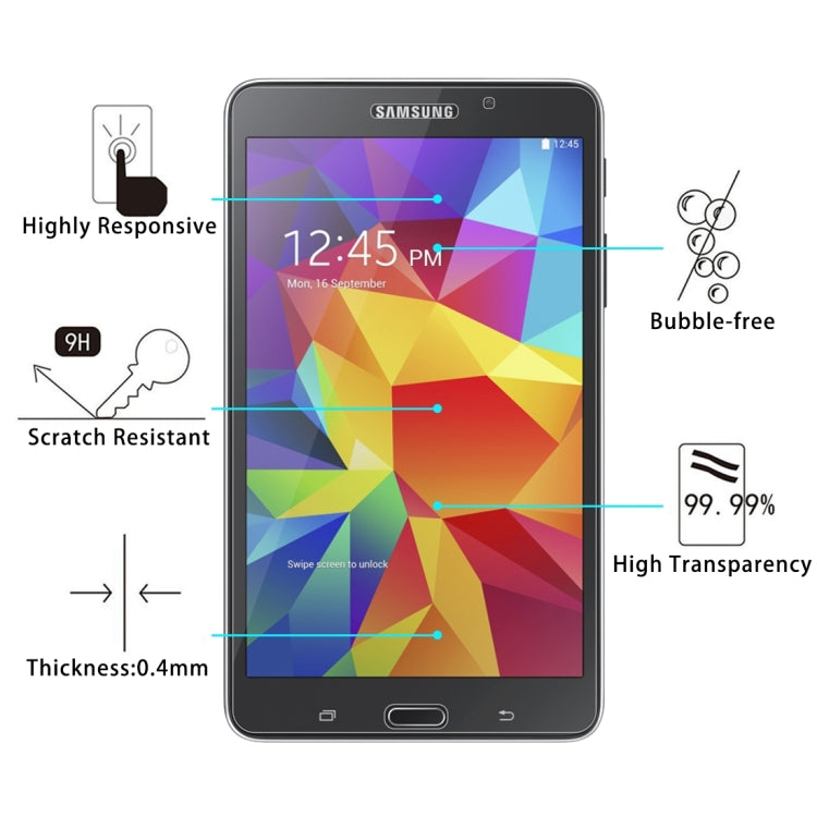 0.4mm 9H + ความแข็งพื้นผิว 2.5D ฟิล์มกระจกนิรภัยป้องกันการระเบิดสำหรับ Galaxy Tab 4 7.0 / T230 / T231 / T235