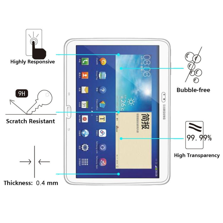 0.4mm 9H + ความแข็งพื้นผิว 2.5D ฟิล์มกระจกนิรภัยป้องกันการระเบิดสำหรับ Galaxy Tab 3 10.1 / P5200