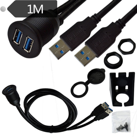 1 M Flush Mount USB 3.0 Dock รถเรือรถจักรยานยนต์แดชบอร์ดแผงข้อมูลชาย-หญิงกันน้ำสายไฟ, For Cable Length: 1m