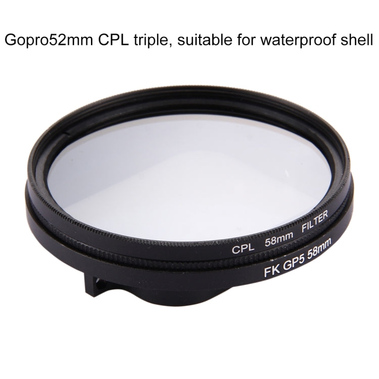 ตัวกรองเลนส์ CPL แบบวงกลมขนาด 58 มม. 3 ใน 1 พร้อมฝาปิดสำหรับ GoPro HERO7 Black / 6/5, 58mm CPL Lens