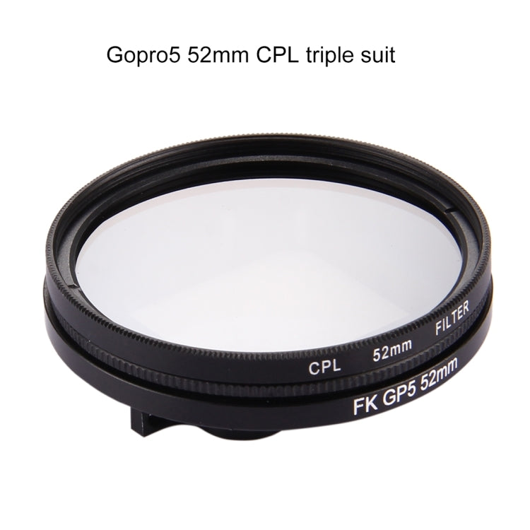 ตัวกรองเลนส์ CPL แบบวงกลมขนาด 52 มม. 3 ใน 1 พร้อมฝาปิดสำหรับ GoPro HERO7 Black / 6/5, 52mm CPL Lens