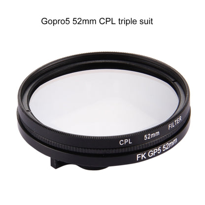 ตัวกรองเลนส์ CPL แบบวงกลมขนาด 52 มม. 3 ใน 1 พร้อมฝาปิดสำหรับ GoPro HERO7 Black / 6/5, 52mm CPL Lens