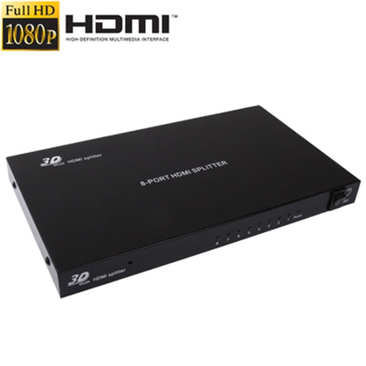 1 x 8 Full HD 1080P ตัวแยกสัญญาณ HDMI พร้อมสวิตช์ เวอร์ชัน V1.4 รองรับ 3D และ 4K x 2K, 1x8 HDMI, Support 4Kx2K