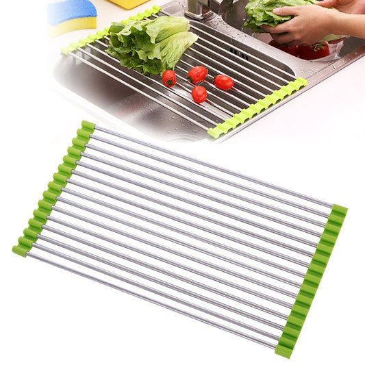 ตะแกรงพักน้ำสแตนเลสแบบพับได้ขนาด 40x24x0.9 ซม, Folding Drain Rack