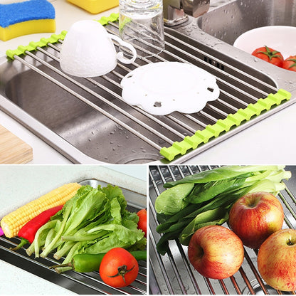 ตะแกรงพักน้ำสแตนเลสแบบพับได้ขนาด 40x24x0.9 ซม, Folding Drain Rack