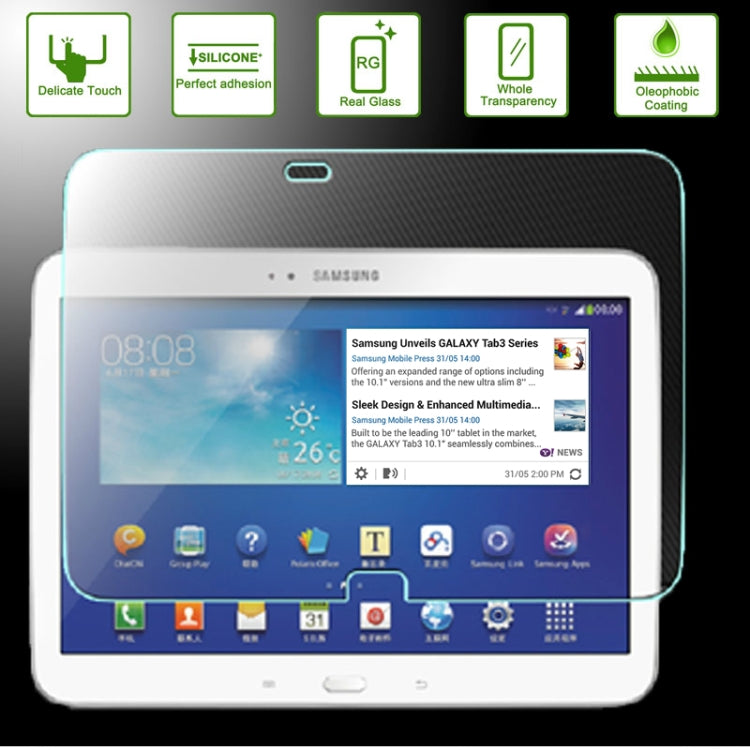 0.4mm 9H + ความแข็งพื้นผิว 2.5D ฟิล์มกระจกนิรภัยป้องกันการระเบิดสำหรับ Galaxy Tab 3 10.1 / P5200
